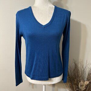 Vtg Weinstock’s Women Sweater Blue V-neck Acrylic Wool Blend Pullover Sz L